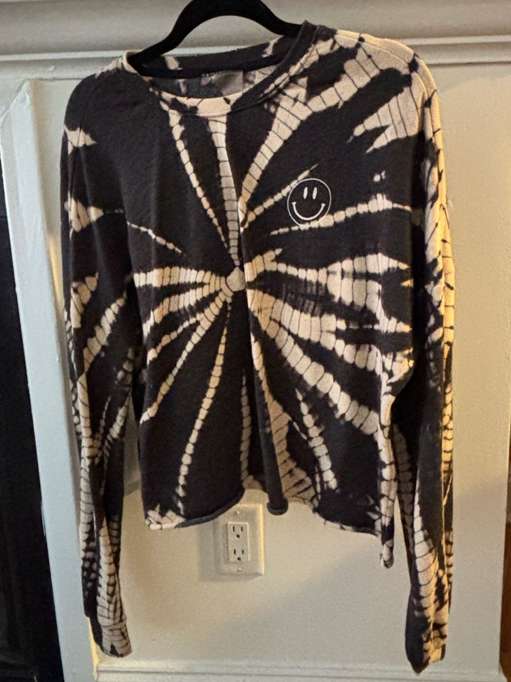 Betsey Johnson Tie-Dye Long Sleeve Top with Smile Patch